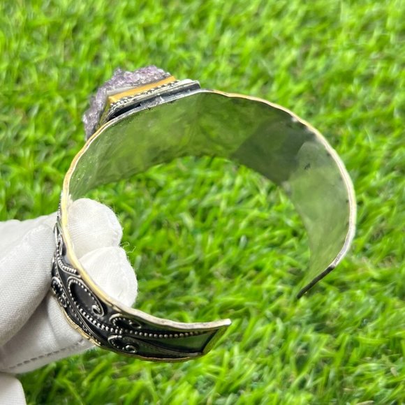 COPY - Amethyst Druzy 18k Gold Plated Bangle - Picture 6 of 6